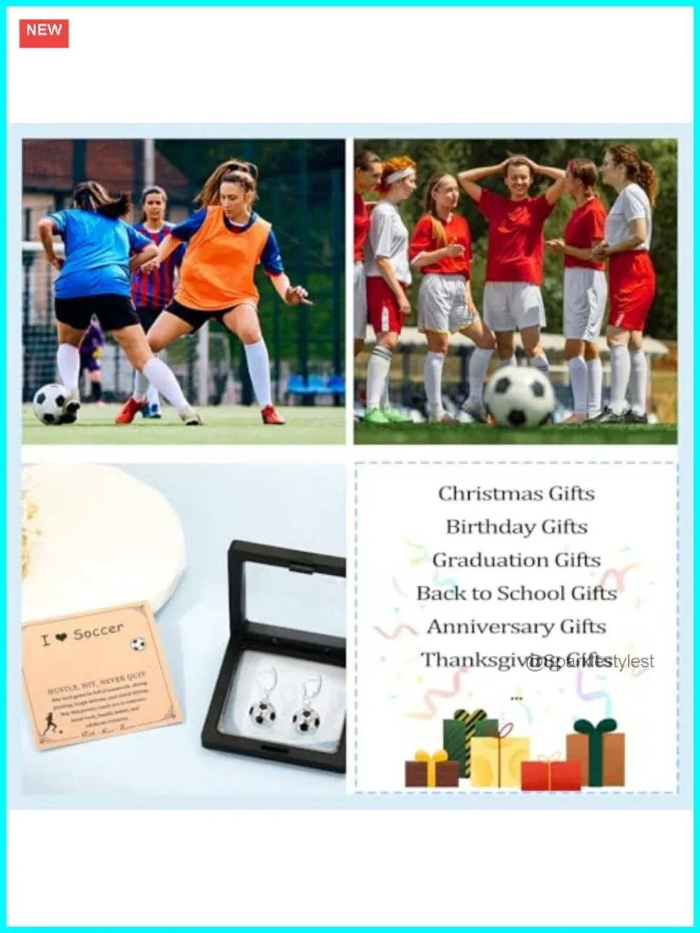 Soccer Drop Dangle Earrings Hypoallergenic Brass Cubic Zirconia Game Day